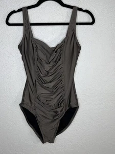 Calvin Klein Swim Suit One Piece Gray Taupe Size 8 Padded Bra C1 - Picture 1 of 6