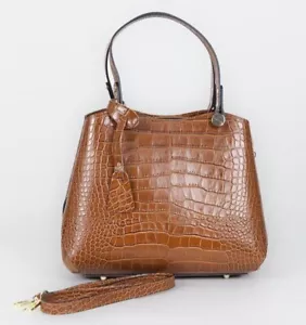 Borsa a tracolla in vera pelle italiana stampa coccodrillo - marrone - Foto 1 di 9