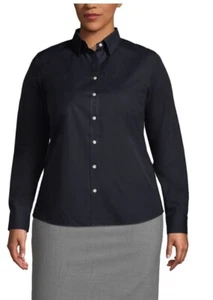 Lands End No Iron Wrinkle Free Supima Cotton Black Button Down Long Sleeve Shirt - Picture 1 of 7