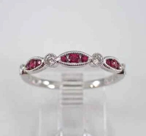 1Ct Round Cut Lab Created Red Ruby Eternity Band Ring 14k White Gold Plated - Picture 1 of 9