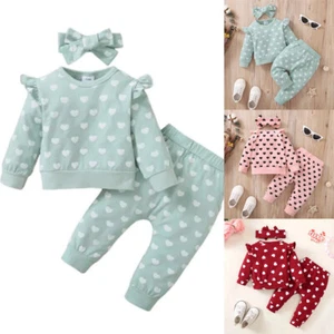Infant Kids Baby Girl Clothes Heart Long Sleeve Tops Pants Newborn Outfits Set - Picture 1 of 15
