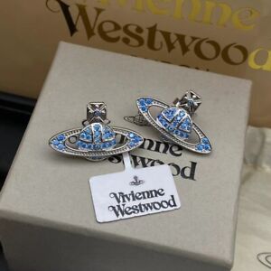 Vivienne Westwood Bas Relief Crystal Orb blue Earrings with  Box