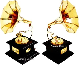 Antique Showpiece Handmade Decorative Vintage Brass Gramophone Retro Phonograph - Picture 1 of 5