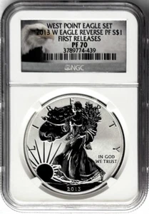 2013 W REVERSE PROOF SILVER EAGLE FROM WEST POINT SET FIRST RELEASES NGC PF70 - Picture 1 of 2