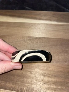 Black And White Enamel Bangle Bracelet Oval Spring Closure Large Circles - Picture 1 of 9