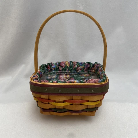 1998 Longaberger Small Stained Easter Basket with Liner And Plastic Tray Cover