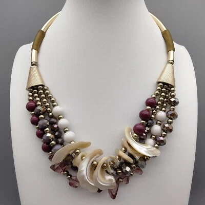 Collar MOP Madreperla Púrpura Cuentas y Concha 20" Declaración Boho Chic Acrílico Foto 1 de 4
