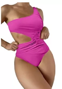 Womens One Shoulder One Piece Monokini Cut Out Bathing Suits Tummy Control- XL - Picture 1 of 4
