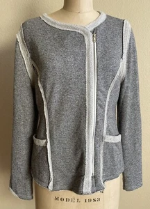 NWT 3 SISTERS Raw edge inside out zip front Gray Sweatshirt Jacket Large Sam271 - Picture 1 of 5