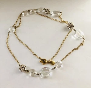Signed J. CREW Cut Crystal and Rhinestone Bead Gold Tone Long Chain Necklace - Picture 1 of 8