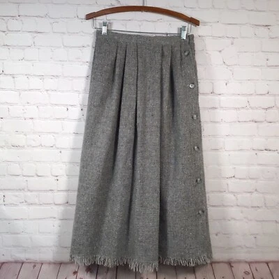 Falda Larga de Lana Gris John Meyer Vintage 27" Cintura Talla 12 Flecos Dobladillo Botón Lateral Foto 1 de 4