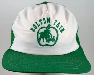 Vintage 1980s Bolton Massachusetts Fair Hat Cap Green White Farming Rural Local - Picture 1 of 10
