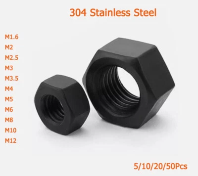 304 Edelstahl Metrisch Sechskant Sechskant Mutter Kappe Schwarz M 1,6 - M 12 - Bild 1 von 4