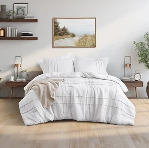 Textured Soft Pleated Comforter Set Lightweight Washed Bedding Twin Queen King - Picture 1 of 92