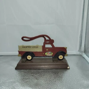 Cast Iron Chestnut Creek Country Red Farm Truck Nut Cracker/ Wooden Platform Vtg - Picture 1 of 8