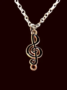 Black Music Note Treble Clef Pendant Necklace Chain 18" Inch Long - Picture 1 of 2