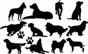 DOGS Wall Art Stickers (decals) Many Colours, 4 x Sizes - 12 different dog poses - Picture 1 of 4