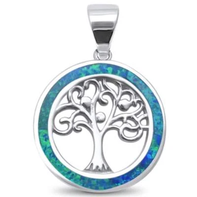 Colgante caprichoso árbol genealógico de la vida de ópalo azul con dije de plata de ley .925 Foto 1 de 2