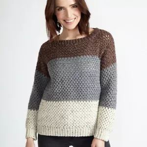 PATRÓN DE CROCHET SEÑORA ARAN RAYAS JUMPER/SUÉTER PATRÓN 6 TALLAS XS - 5XL - Imagen 1 de 1