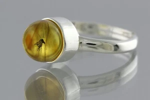 Anillo ajustable BITING MIDGE ÁMBAR BÁLTICO genuino cuentas redondas plata 3,1 g 0407-24 - Imagen 1 de 4