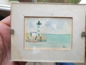 SMALL WATERCOLOR ILE DE RE PHILIPPE DESCHAMPS 7.8 CM BY 5.5 MINIATURE RIVEDOUX - Picture 1 of 5