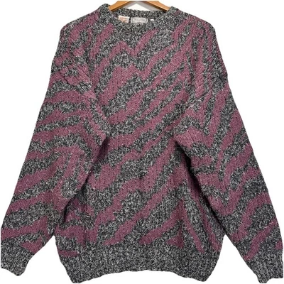 VTG Bugatchi Uomo Coogi Style 3D Sweaters Men Sz XL Pink Black Zebra Patern - Image 1 of 4