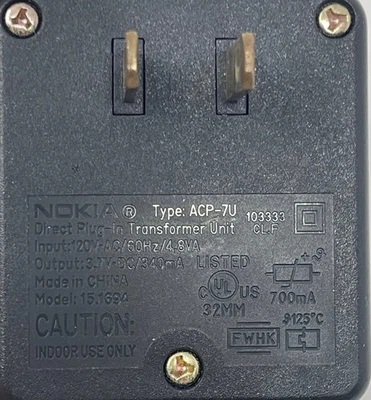 Adaptador de corriente alterna OEM ACP-7U para NOKIA 2115 2270 3360 3390 3595 5165 6030 usado Foto 1 de 4