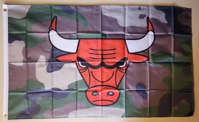Chicago Bulls Woodland Camo NBA Basketball Flag  Camouflage 3x5 Ft W/ Grommets - Image 1 of 3