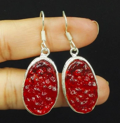 Pendientes para mujer de plata de ley 925 con piedras preciosas de moldavita natural Foto 1 de 4