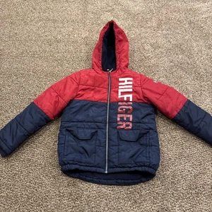 Giacca Tommy Hilfiger ragazzo M(10/12) con cappuccio puffer rosso bianco blu foderata in pile - Foto 1 di 6