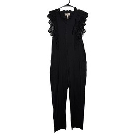 Apiece Apart Black Eyelet Ruffle Sleeve Jumpsuit No Belt Hook Closure Limon
