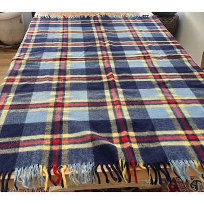 Vintage Troy Robe Throw Blanket Wool Plaid Red Blue & Yellow 61 x 49.5" - Image 1 of 4