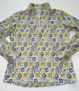 IBKUL Icefil COOL Zip Mock Neck Geo Floral Long Sleeve Top UPF 50+ Sz M Mesh - Picture 1 of 5