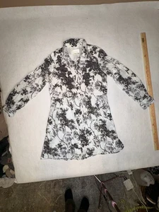 Anthropologie Black And White Floral Dress Long Sleeve  Size 6 Button Front - Picture 1 of 11