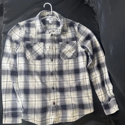 Sonoma Flannel Shirt Boys Size L- Button Up Plaid Navy Blue/White Large - Image 1 of 4