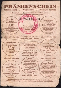 PRÄMIENSCHEIN type 18 GERMANY  1944 WW II ESTONIA-LATVIA-LITHUANIA - "E29" - Picture 1 of 4