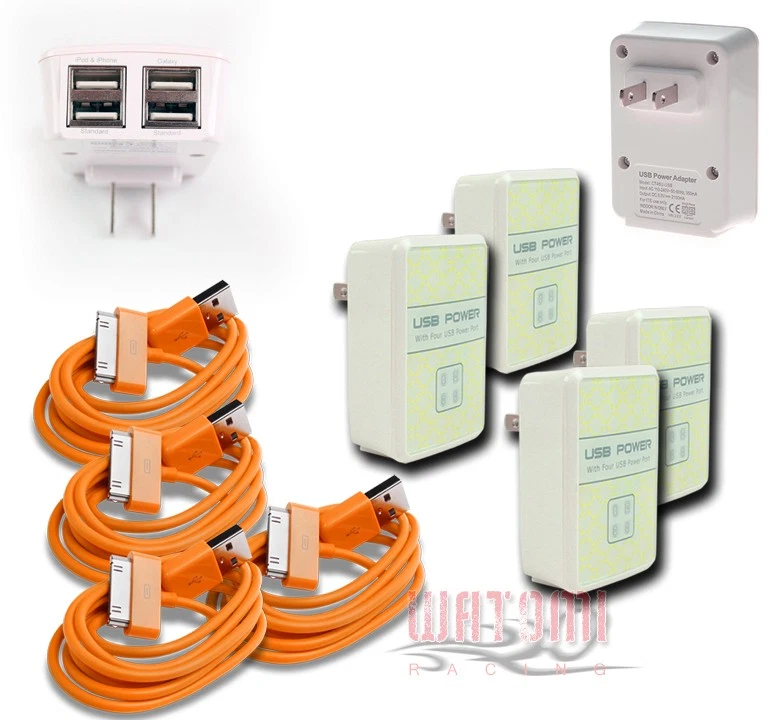 4X 4 USB PORT WALL ADAPTER+10FT CABLE POWER CHARGER ORANGE FOR IPHONE IPOD IPAD - Image 1 of 1