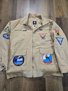 Chaqueta de bombardero The Bradford Exchange U.S. Navy Semper Fortis sarga marrón tostado XL - Imagen 1 de 15