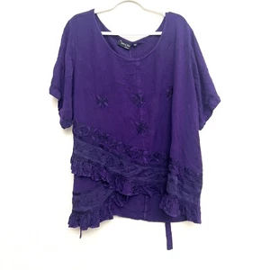 THE ROMEO & JULIET Damen Plus 4X lila Boho Stickerei Rüschenbesatz Tunika Bluse - Bild 1 von 4