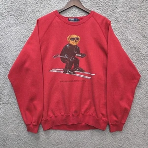 Sudadera Polo Ralph Lauren Vintage Roja Para Hombre’s Oso de Esquí Cuello Redondo Talla Grande - Imagen 1 de 11