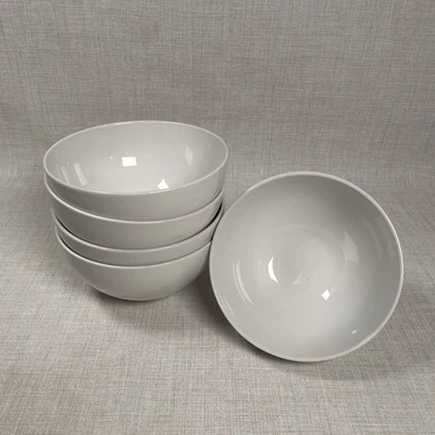 Juego de 5 tazones de porcelana blanca Crate And Barrel de 6" hechos en Indonesia Foto 1 de 4