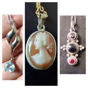 Lotto cammeo 3 pezzi Sterling, Shell (dettaglio delicato). Collane + ciondoli. - Foto 1 di 20