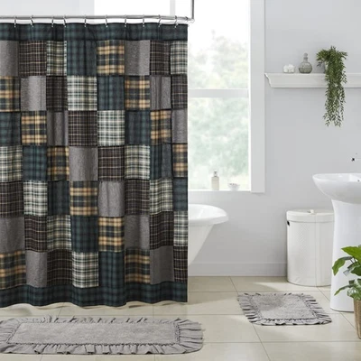 Cortina de Ducha Pine Grove Patchwork Rústico 72x72 Chambray Baño Decoración VHC Marcas Foto 1 de 4