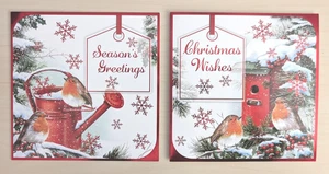 Christmas Cards Pack of 12 - Assorted Card Robins - 2 Designs 14cm x 14cm - Picture 1 of 4