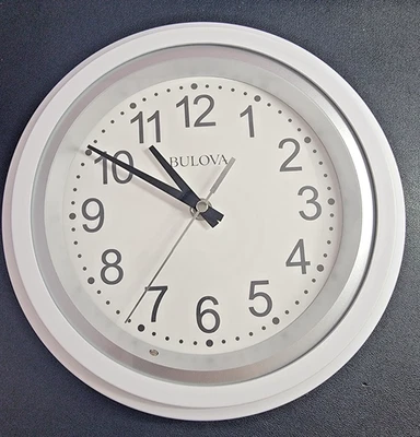 Bulova C4865 Night Vision Lighted Dial Wall Clock 10" White Light Sensor Works - Image 1 of 2