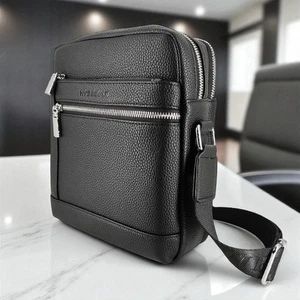 Herren Crossbody Tasche Schwarz Umhängetasche Messenger Vegan Leder 8822 - Bild 1 von 5