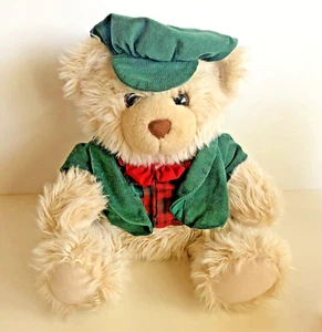 Cream Bear Christmas Vest Green Corduroy Cap Jacket Bow Collectable VTG 1990s 93 - Picture 1 of 6