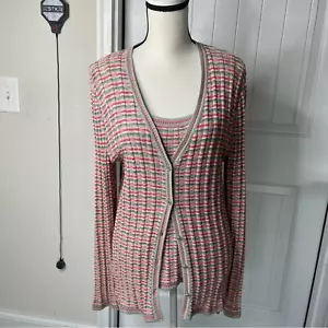St John 2 piece set Santa Knit striped cardigan and tank top size medium - Picture 1 of 5