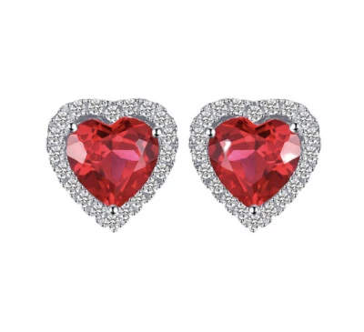 White gold finish red ruby And Simulated diamond heart cut earrings Gift Idea - Image 1 of 4