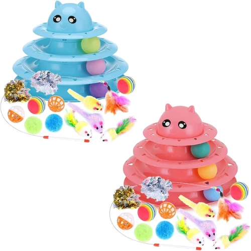 14 Pack Interactive Cat Toys for Indoor Cats, 3-Level Teaser Balls & Feather Wan - Image 1 of 1